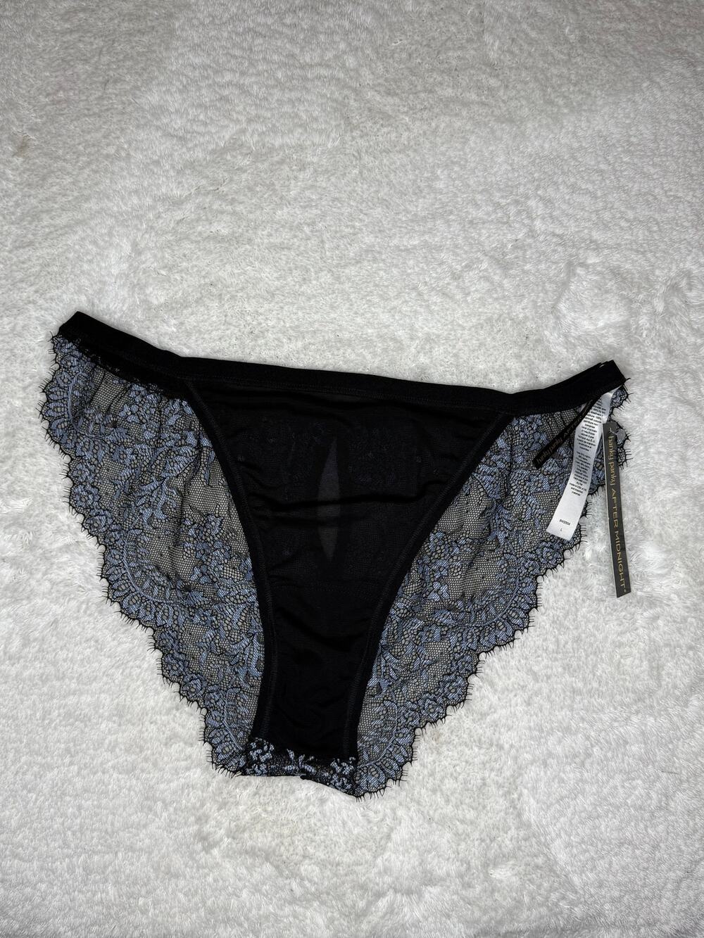 NWT Hanky Panky After Midnight Black Blue Lace Mesh Bikini Panty Large